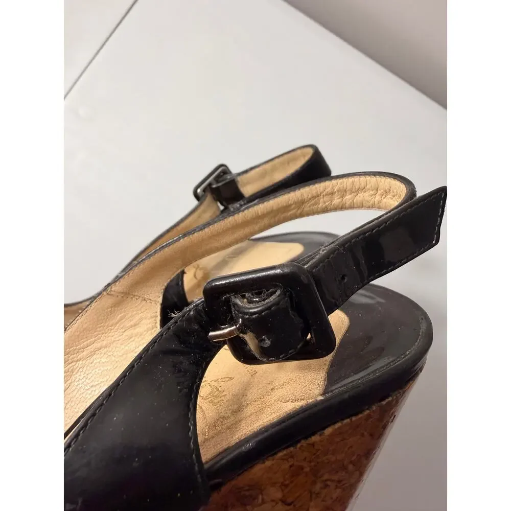 Louboutin Black Patent Leather Cork Platform Wedges EU 42